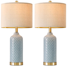 G-SAFAVA blue ceramic table lamp 2, easy assembly out of the box.