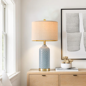 G-SAFAVA blue ceramic table lamp set 2 dim-lit setting for cozy evenings.