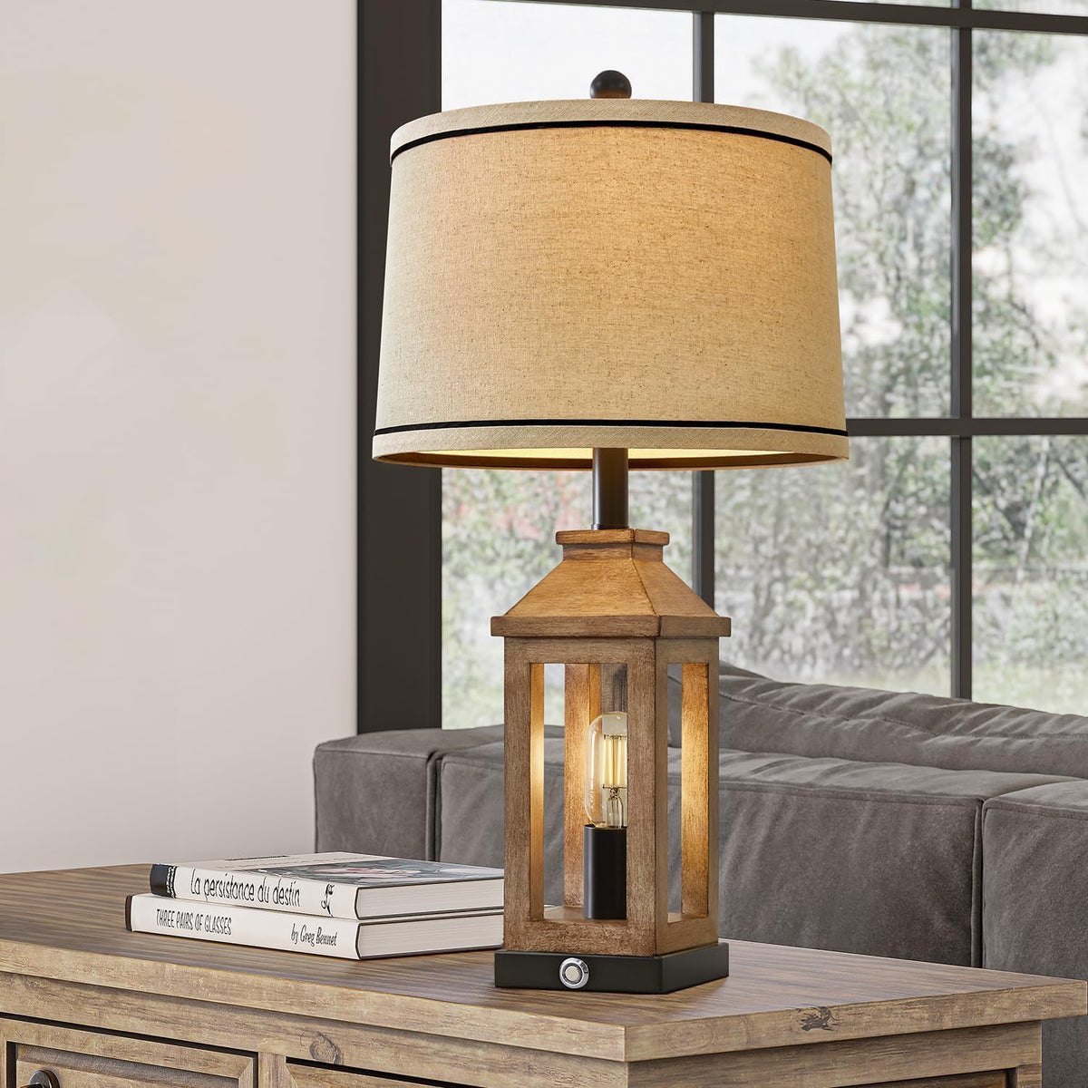 G-SAFAVA brown lampshade detail for a cozy bedroom glow.