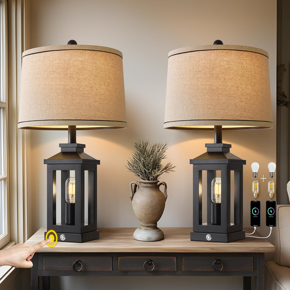 G-SAFAVA retro farmhouse table lamp in black adds warm ambiance to living rooms