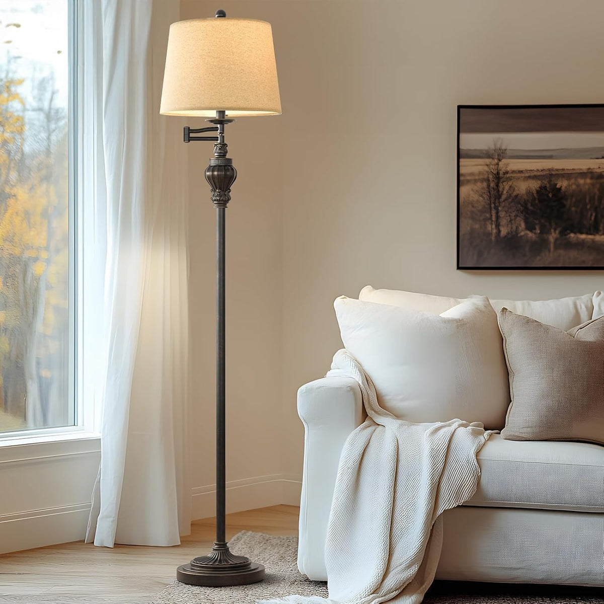 G-SAFAVA carved-detail on lamp adds antique charm to room decor.