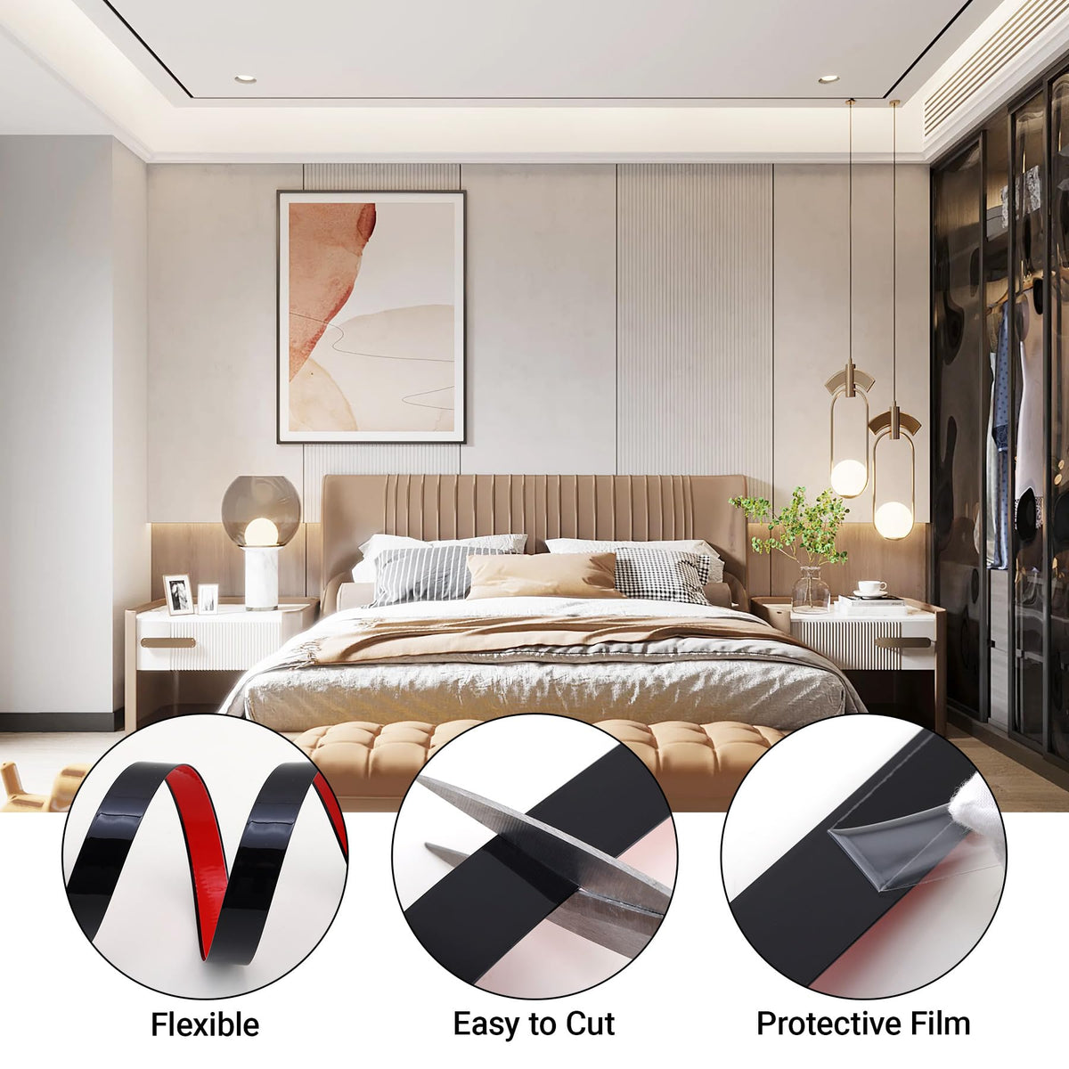 Gaahing matte black molding strip in door frames guides alignment with no tools.