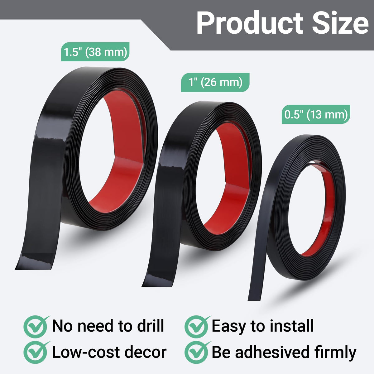 Gaahing matte black molding strip for wall panels adds subtle contrast and protection.