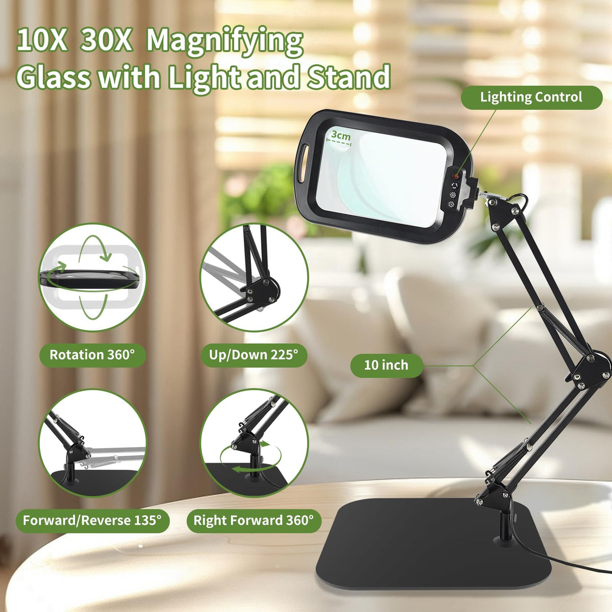180-degree view and 360-degree rotatable head of GABORISH magnifier