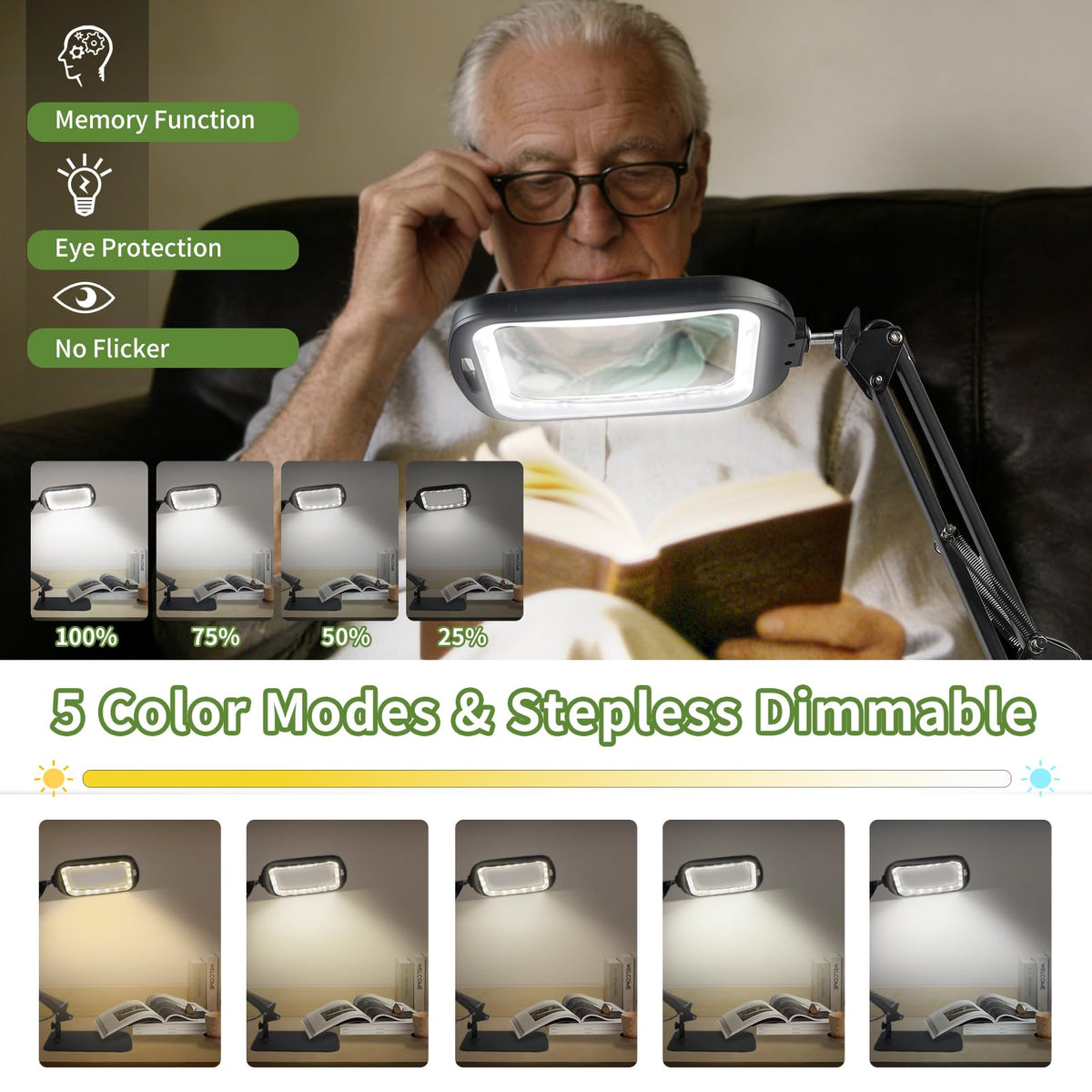 60 LED lighting on the GABORISH magnifier for bright, even illumination