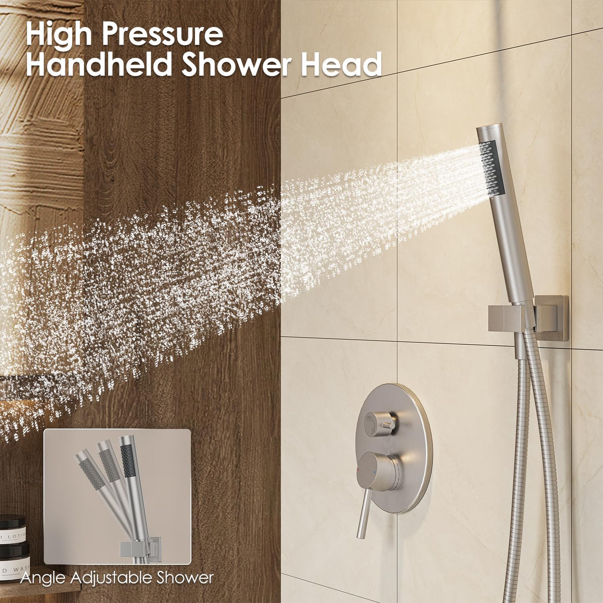 Gabrylly adjustable angle bracket lets you set the optimal spray angle.