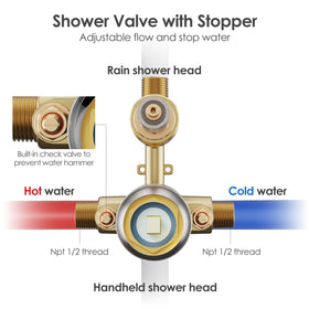 Gabrylly shower arm connects the overhead head for stable water delivery.