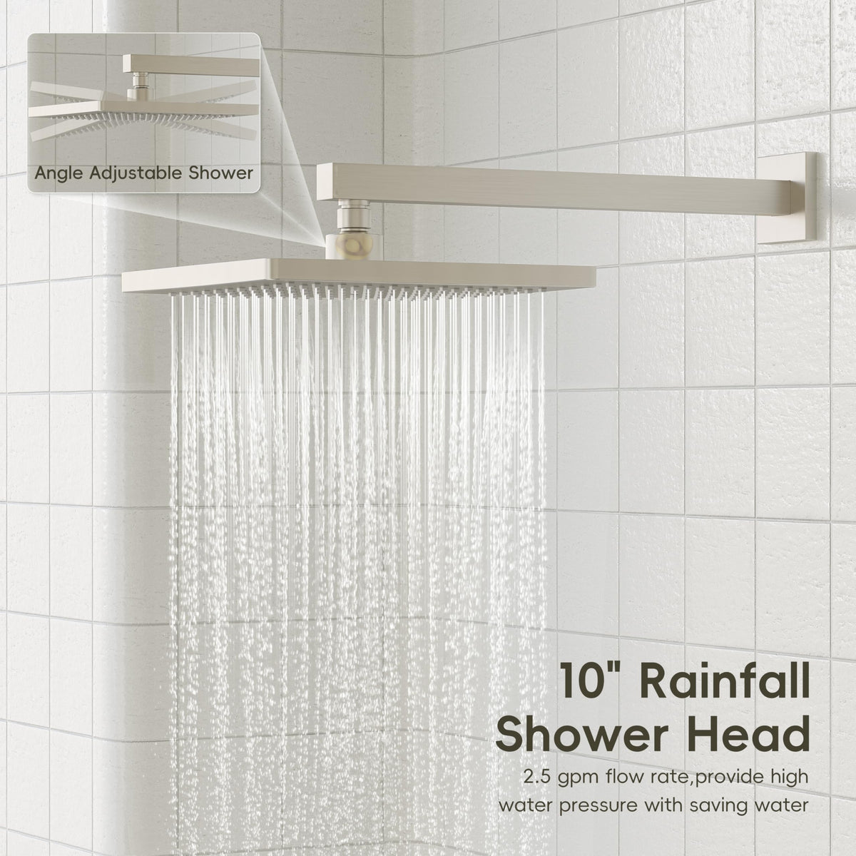 Gabrylly 16-inch wall arm offers wide, steady shower reach