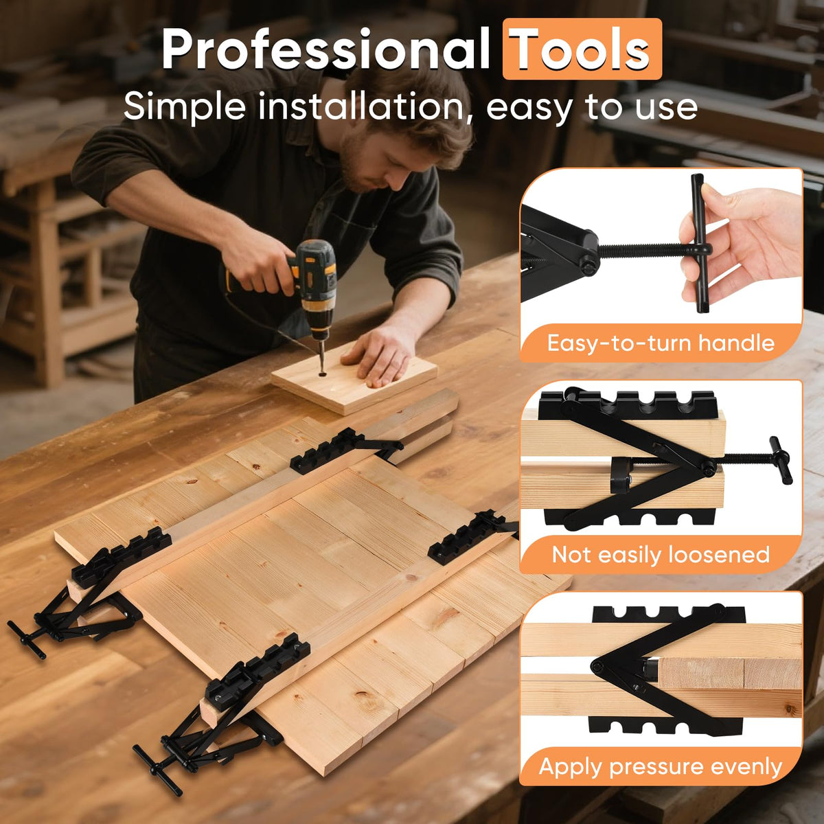 GADFISH clamps ideal for bonding tabletops and shelves with even pressure