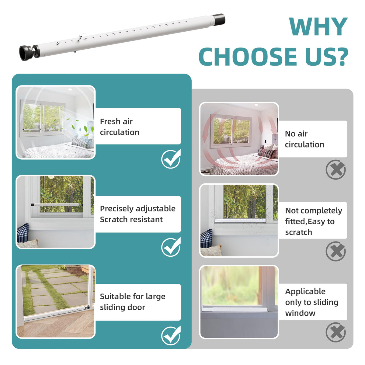 Gadgetzan Sliding Door Security Bar Adjustable Length enables versatile setup.