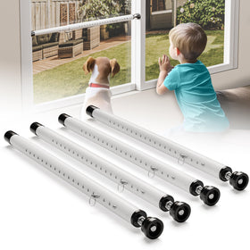 Gadgetzan Sliding Door Security Bar Assembly shows adjustable fit for various door widths.