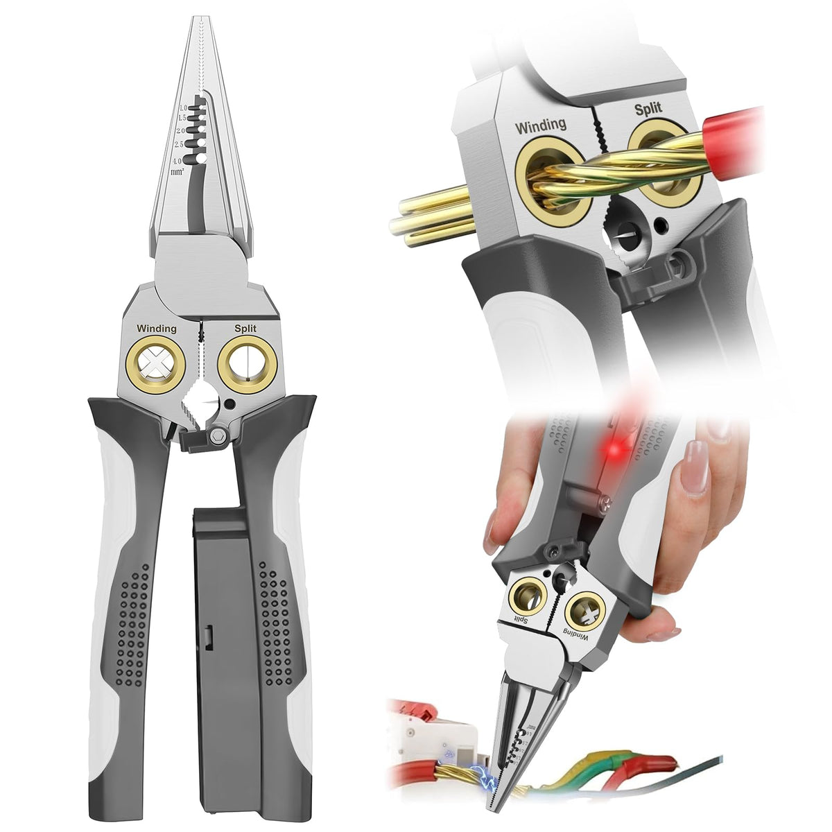 GADO Pro 8-in-1 wire-stripper-voltage-tester in hand for versatile electrical work.