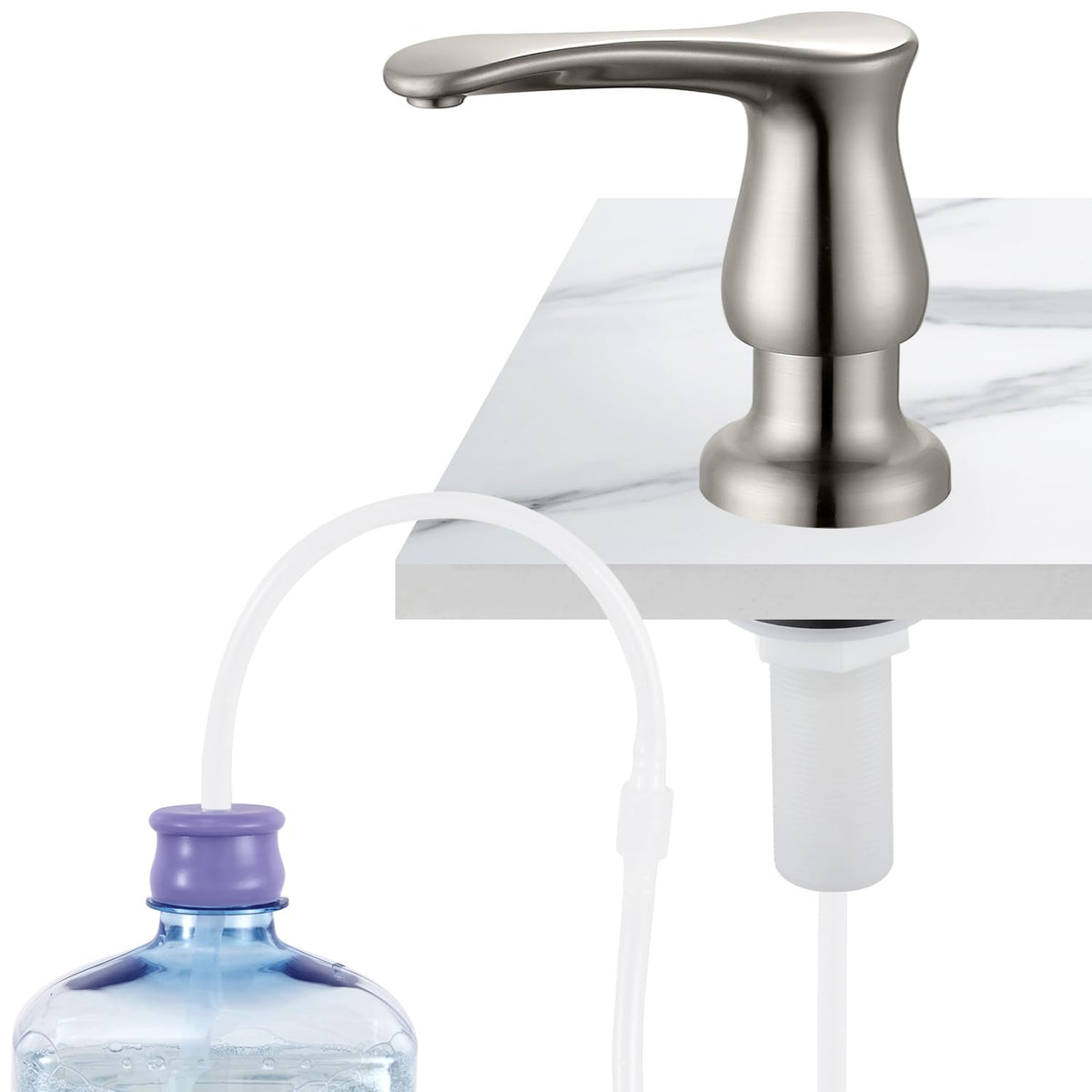 GAGALIFE brushed-nickel dispenser with under-sink design for clutter-free countertops.