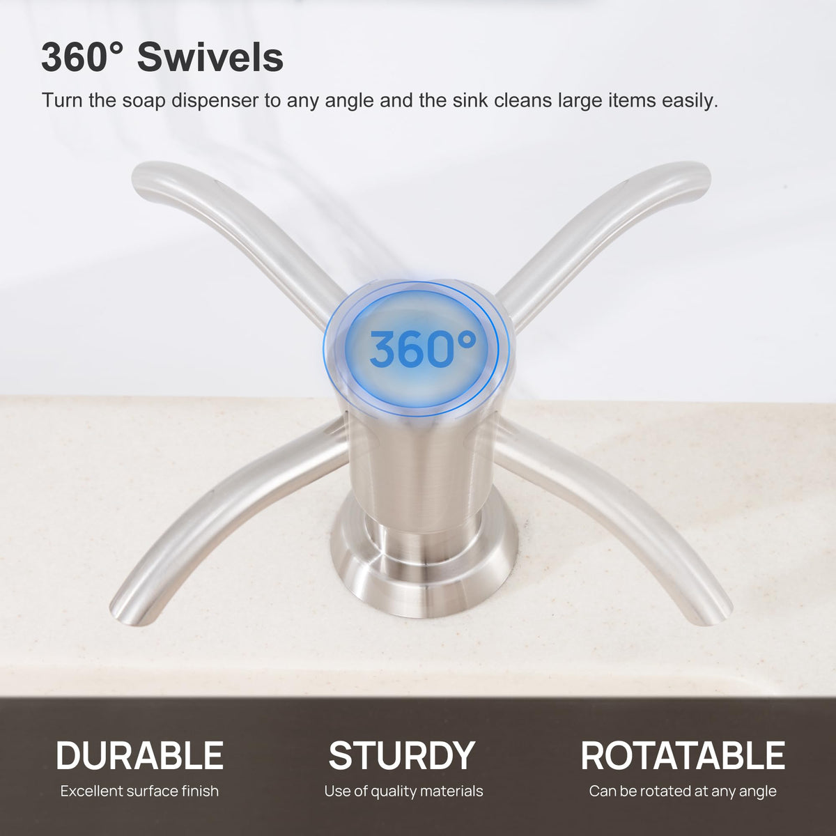 GAGALIFE brushed nickel pump head for durable, stylish dispensing.