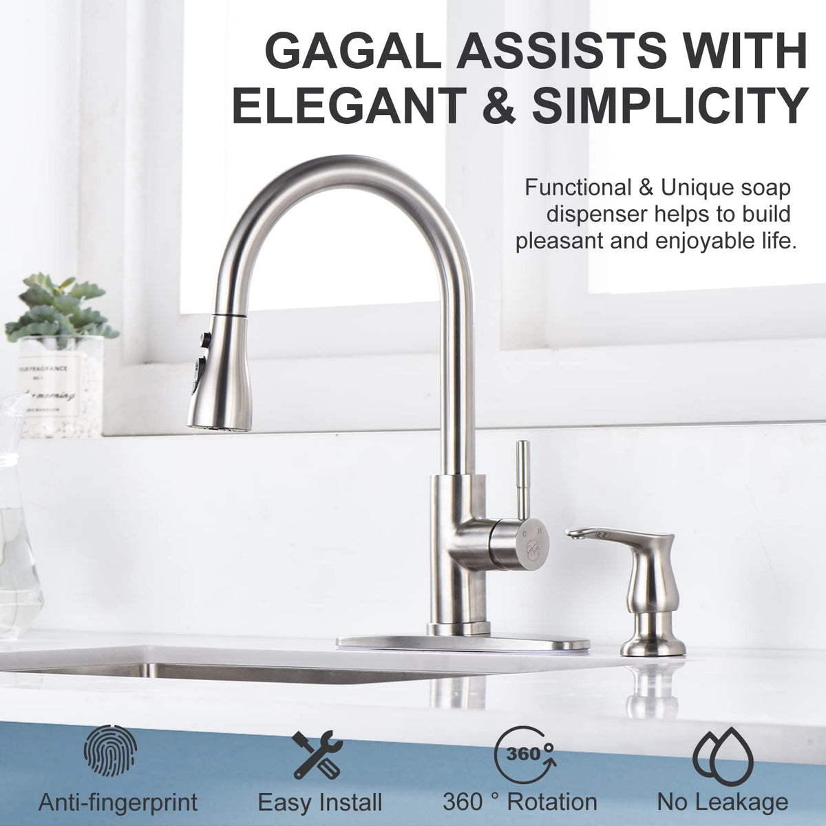 GAGALIFE built-in dispenser combines modern design with anti-fingerprint finish to stay tidy.