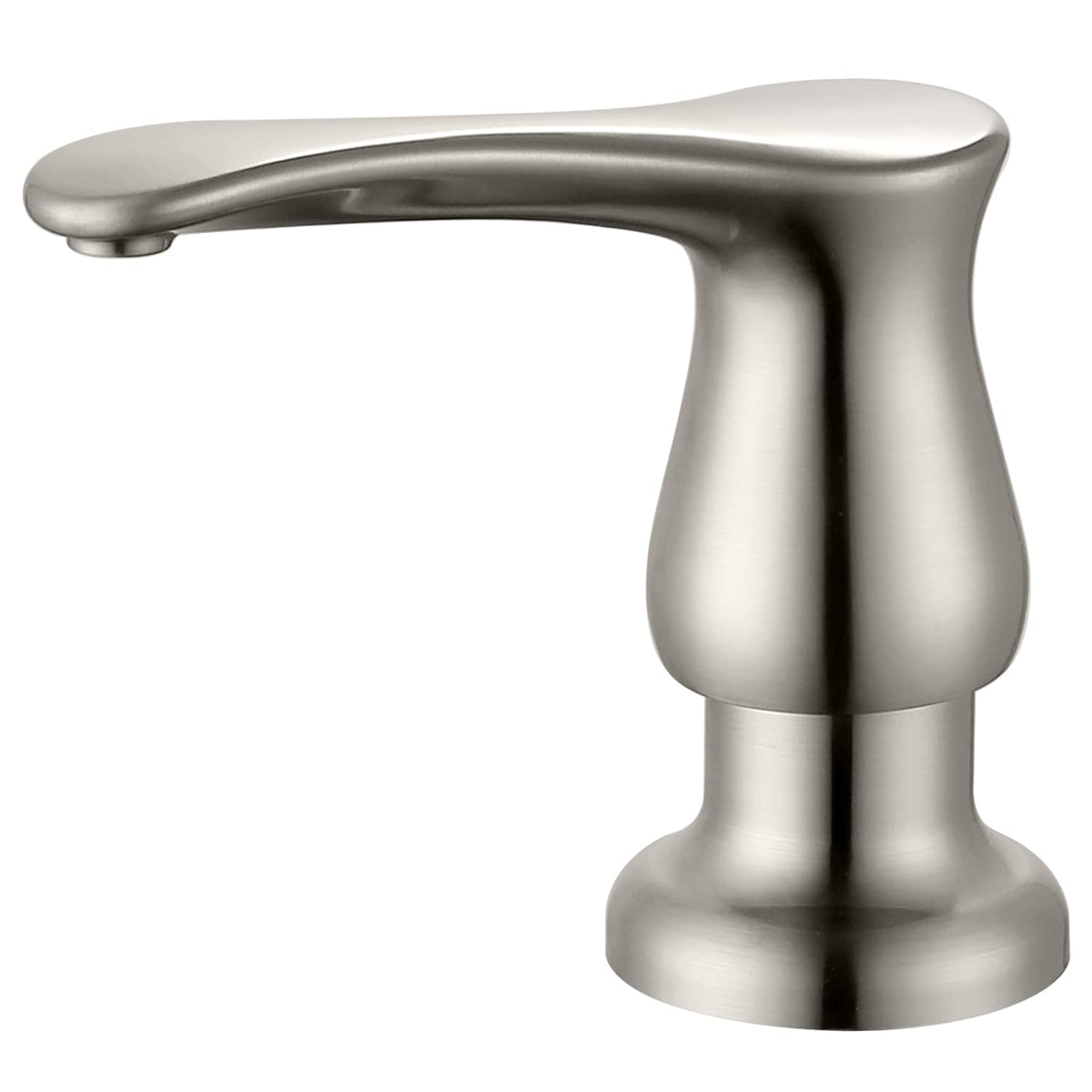 GAGALIFE brushed nickel kitchen sink dispenser with 17 oz bottle for easy top refills.