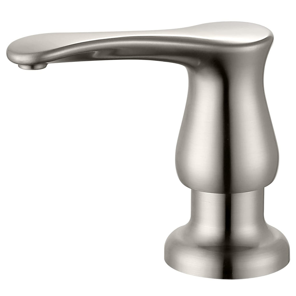 GAGALIFE brushed nickel kitchen sink dispenser with 17 oz bottle for easy top refills.
