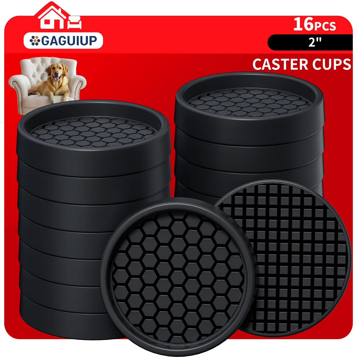 GAGUIUP caster cup under sofa leg protects hardwood floors and prevents movement.