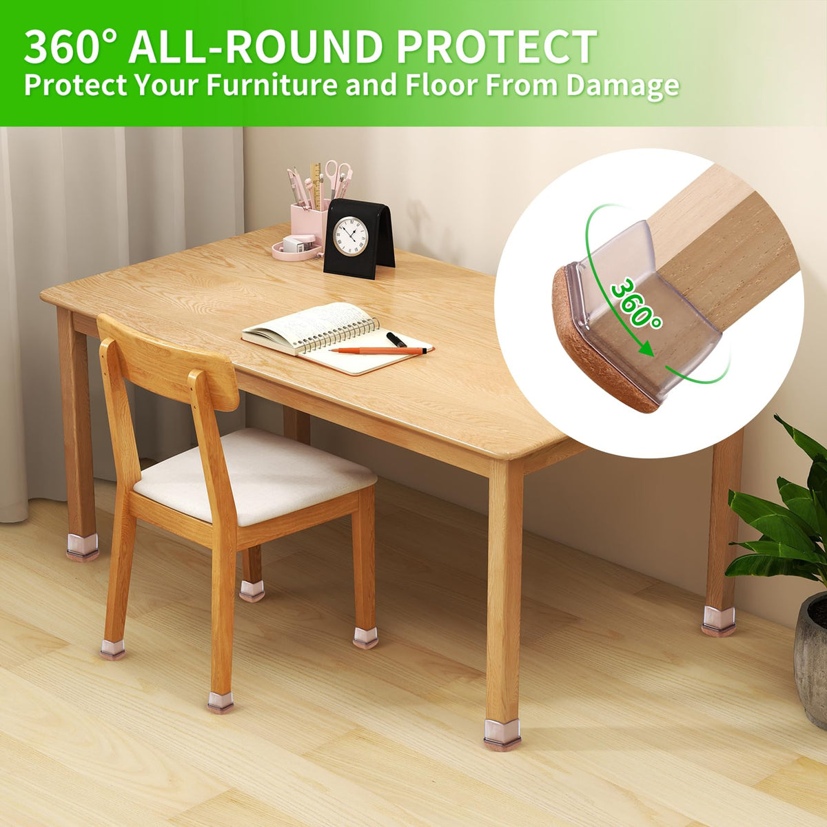 GAGUIUP round chair leg protectors glide quietly, reducing friction on wooden floors.