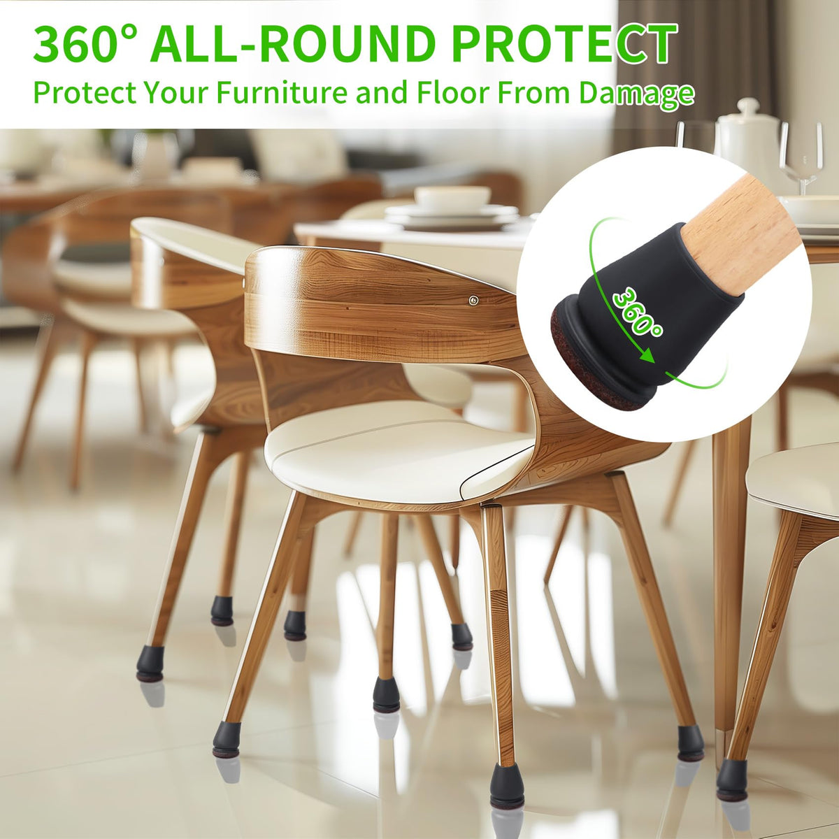 GAGUIUP easy-slip-on installation for chair leg protection.