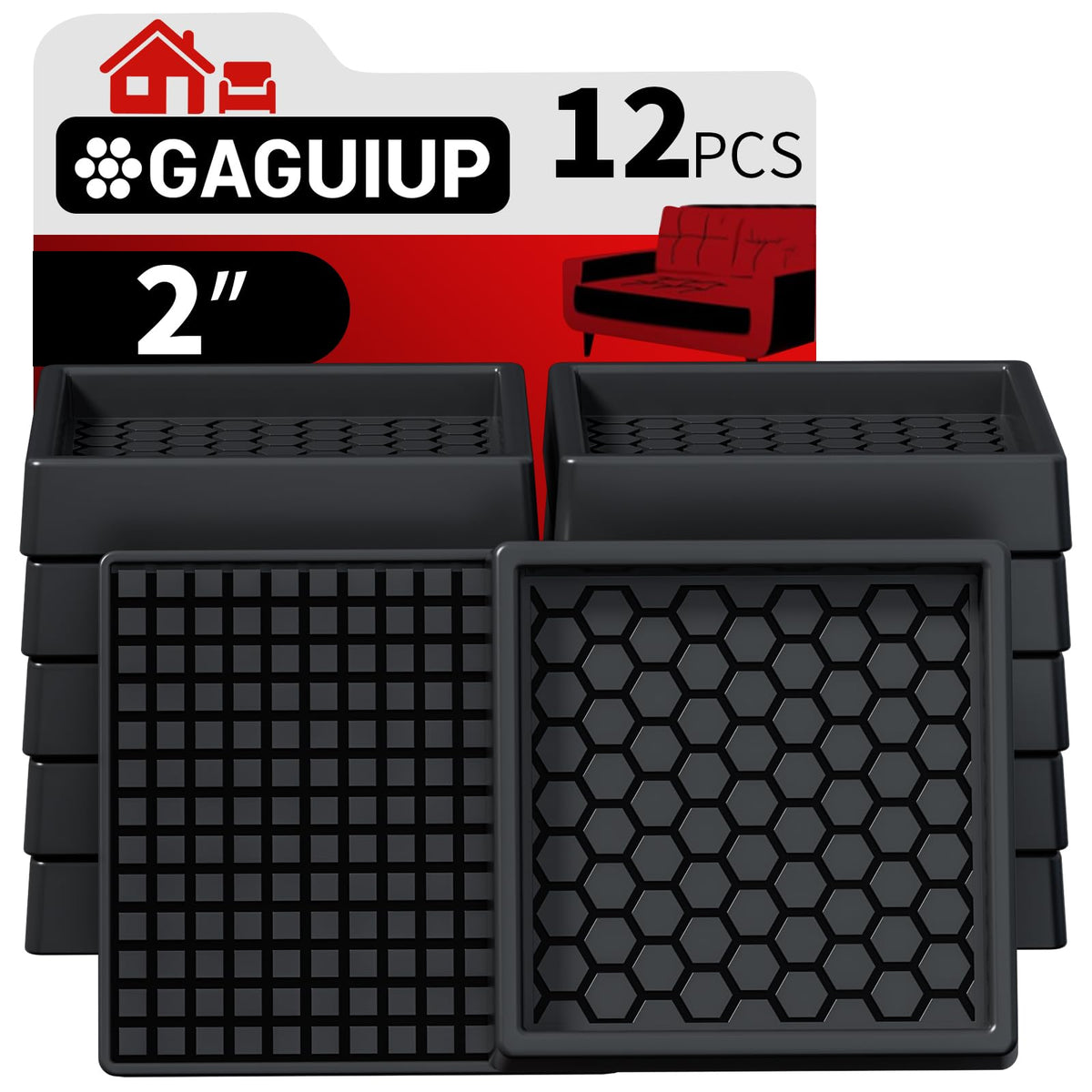 GAGUIUP non-slip furniture pads 2x2 under furniture feet on hardwood floors.