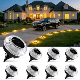 Gahomlumy solar ground lights outline pathways with a soft rose glow for safer night visibility.