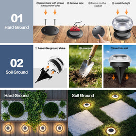 Gahomlumy garden lights create yard ambiance along paths and driveways.