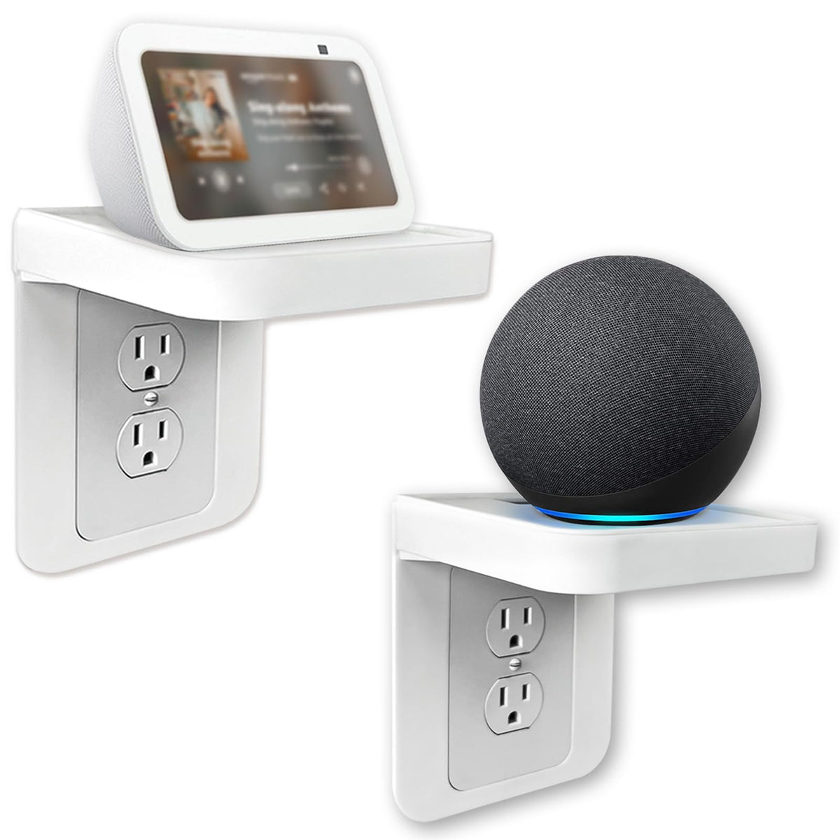Gaidas outlet shelf with cord storage keeps cables tidy and devices elevated.