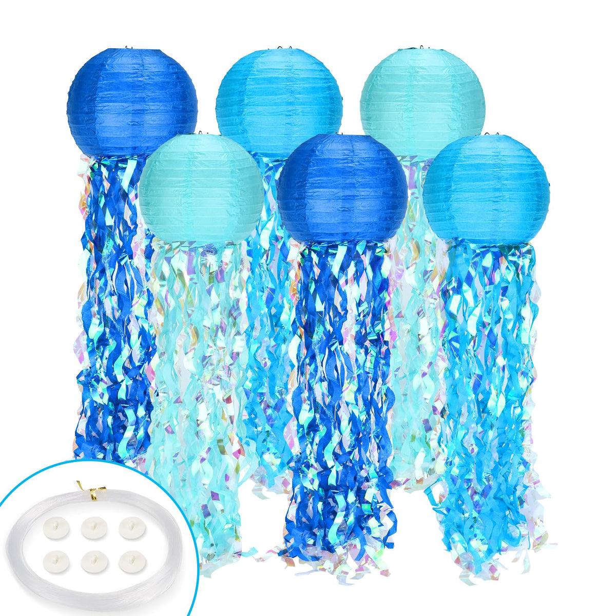 Gailroso blue jellyfish paper lanterns 8-inch, easy setup for quick mermaid party decor