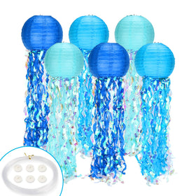 Gailroso blue jellyfish paper lanterns 8-inch, easy setup for quick mermaid party decor