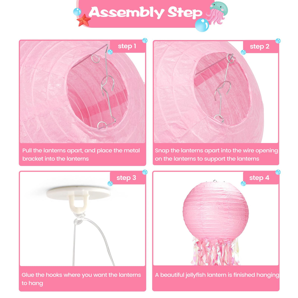 GAILROSO jellyfish decorations include hooks and string for easy ceiling hanging