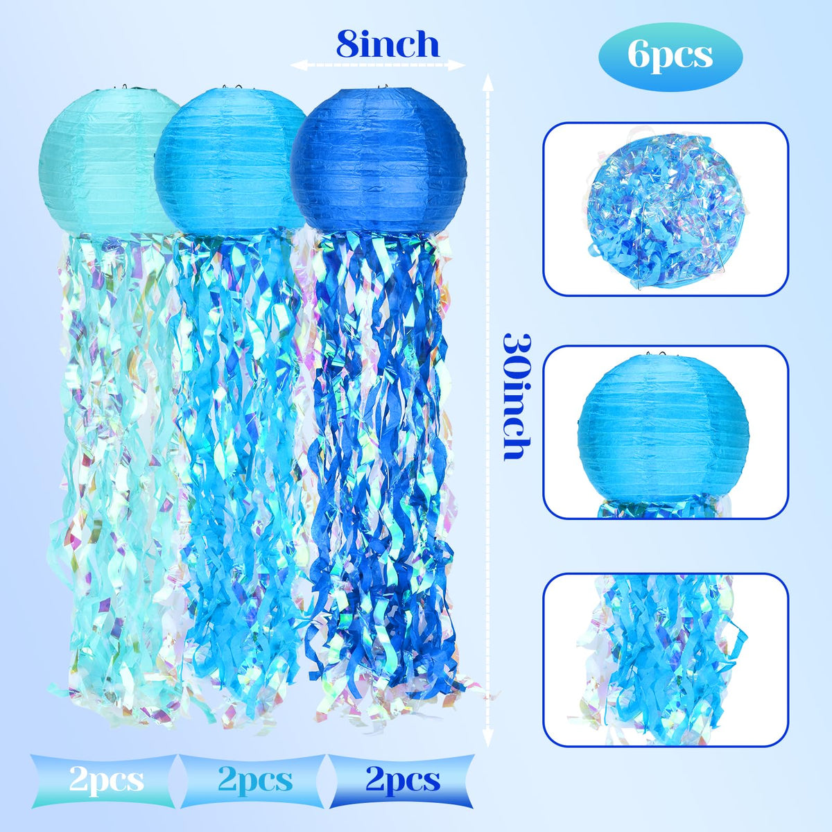 Gailroso sky blue jellyfish lanterns 8-inch, ideal for ceiling hanging