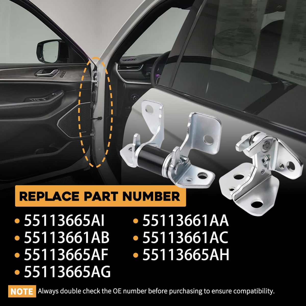 Gaimeila driver-side front door hinge lower for Jeep Grand Cherokee, reducing door rattle and wear.