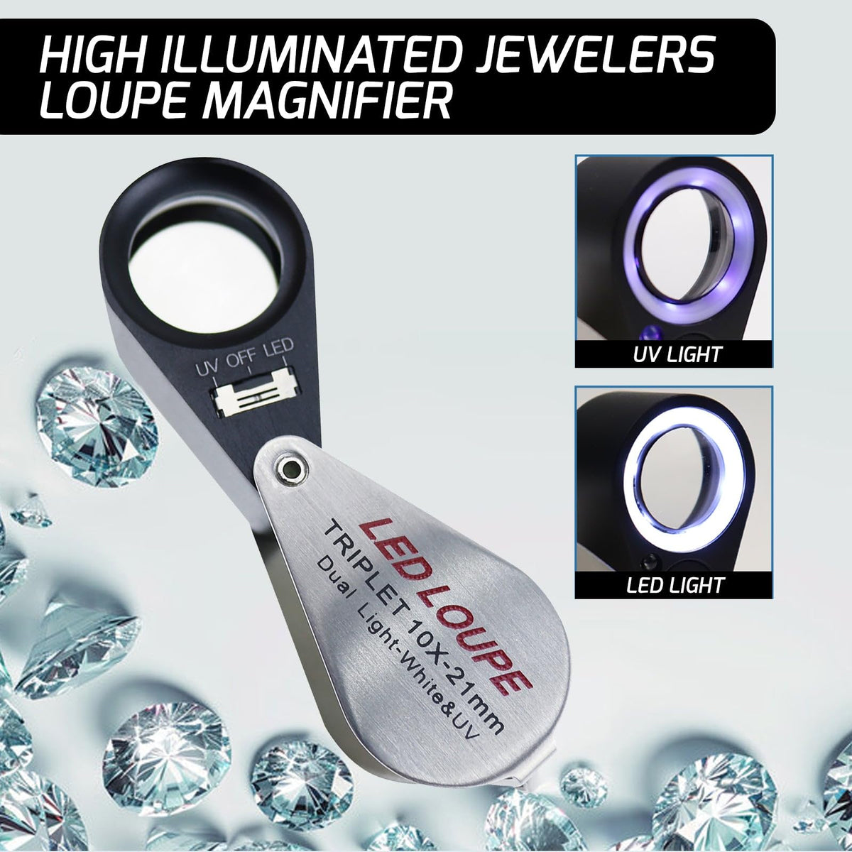 Gain Express Jewelers Loupe UV light helps spot features on gems