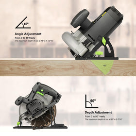 Bevel scale and tilt handle show precise 0–45° cutting capability.