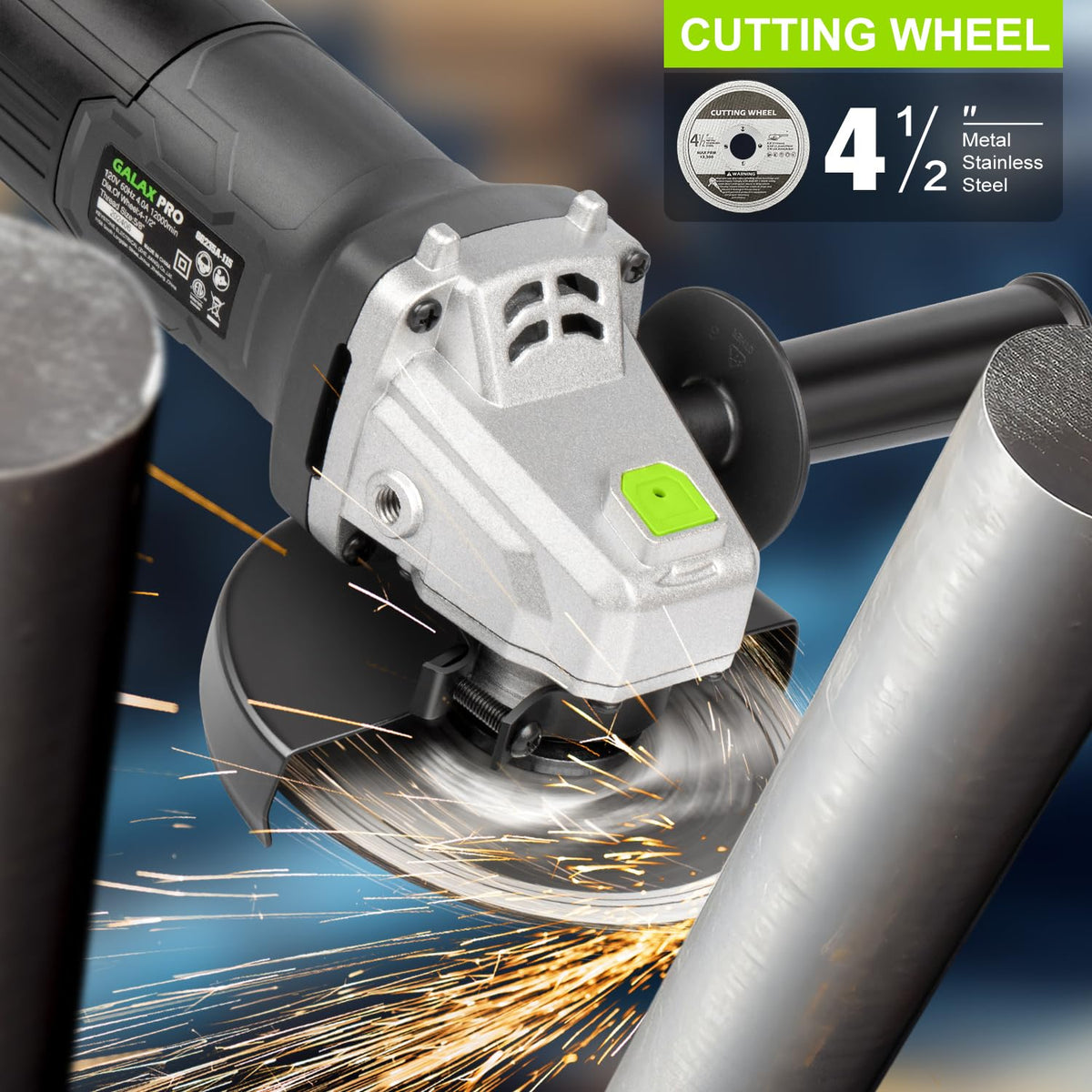 GALAX PRO angle grinder spindle lock feature for quick wheel changes