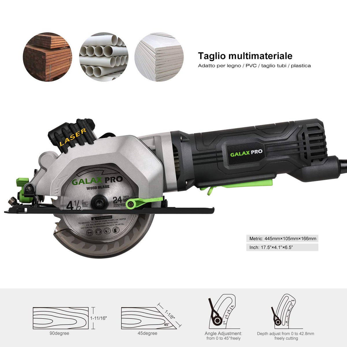 GALAX PRO saw with bevel and depth scale for accurate bevel cuts