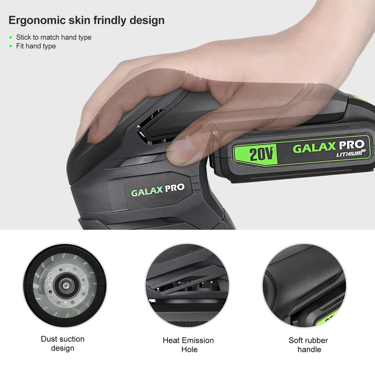 GALAX PRO ergonomic design for comfortable one-handed sanding sessions