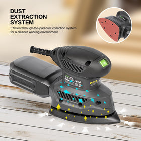 Soft rubber grip on handle enables comfortable one-handed sanding