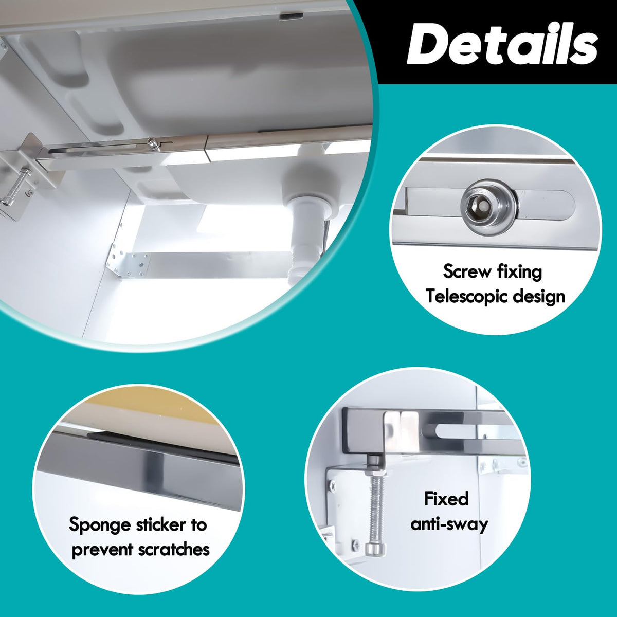 Galeith adjustable-height brackets fit varied sink sizes from 31.5 to 43 inches.