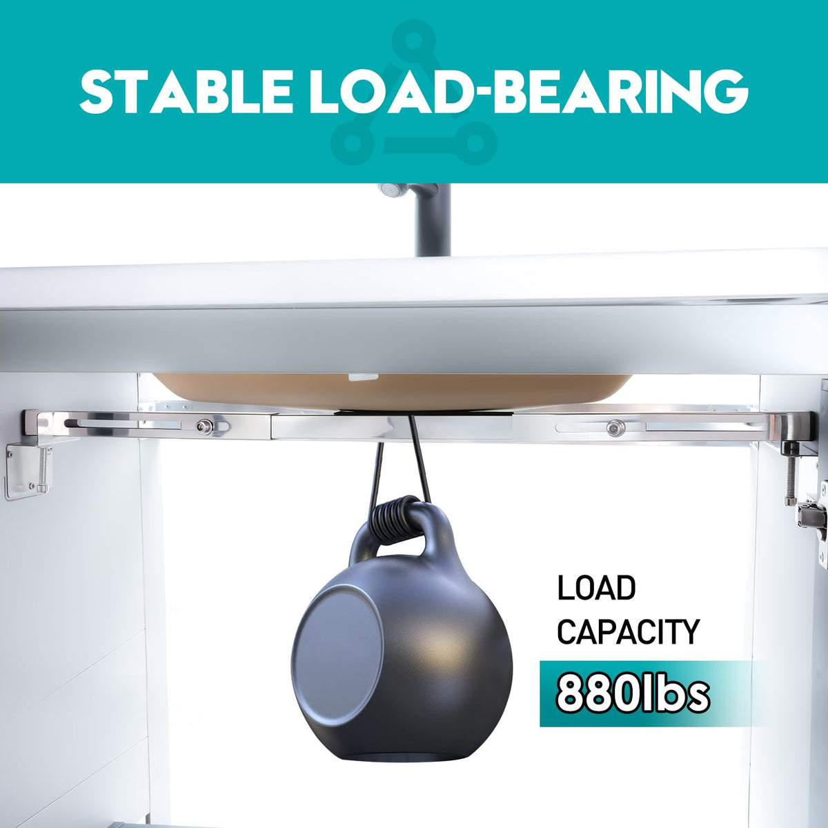 Galeith brackets provide load capacity up to 1000 lbs for heavy sinks.