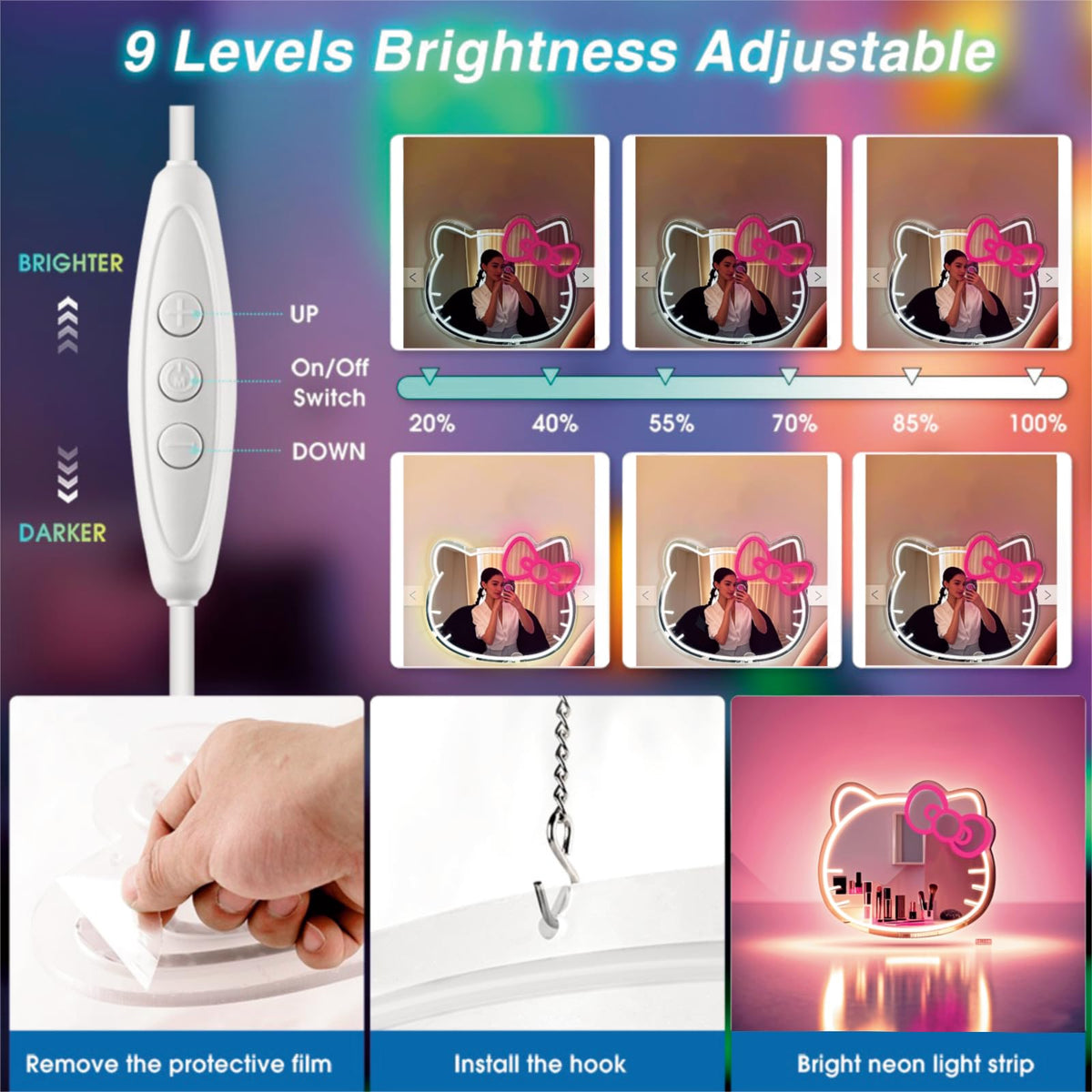 GALLIA Anime Hello Kit Mirror dimmable brightness for customizable ambient lighting