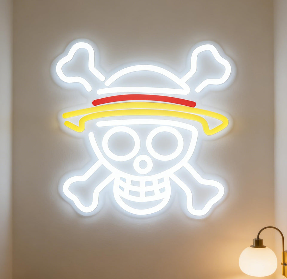 GALLIA One Piece neon sign on wall decor provides vibrant mood lighting.