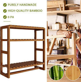 Galood bamboo shelf with hanging rod for towels and accessories.