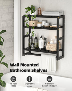 Galood bamboo towel rack and hanging rod in black for convenient bathroom storage