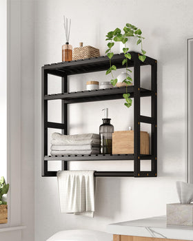 Galood Over-The-Toilet Storage front view showing space-saving bamboo shelving for towels and toilet paper