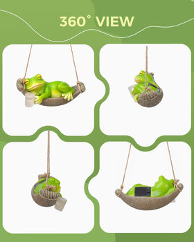 GaloTrek hammock-detail frog sculpture adds compact charm to a corner