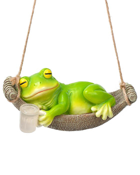 GaloTrek solar garden frog in hammock providing soft evening light for patios