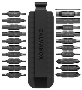 Galvanox 21PC flat-bit kit showing Leatherman compatibility for field work
