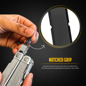Galvanox compatibility with Leatherman models and flat-bit tools.